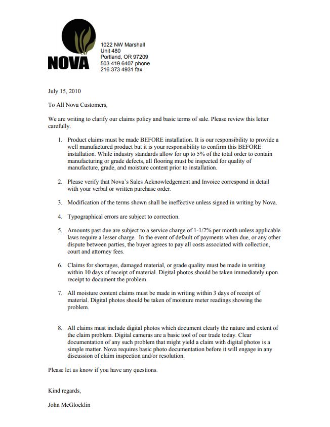 Nova Claims Policy